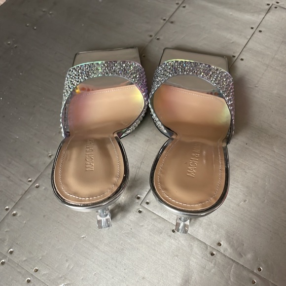 Mach & Mach crystal embellished iridescent silver mules sandals pumps sz 39 - Picture 6 of 10